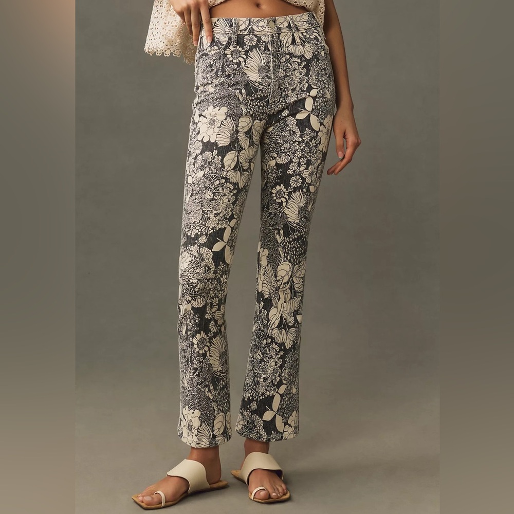 MOTHER Floral Ankle Jeans - Black and Cream